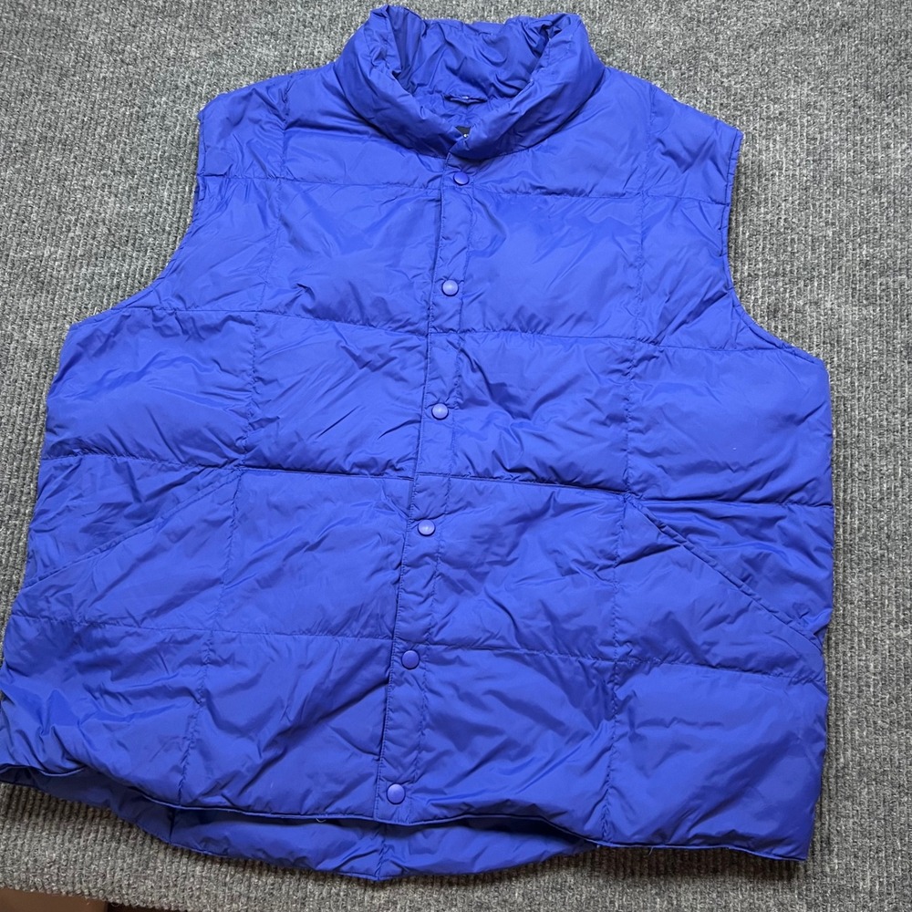 Lands End Royal Blue Puffer Vest Womens XXL Goose Down Filled Quilted Snap 50-52